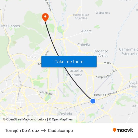 Torrejón De Ardoz to Ciudalcampo map