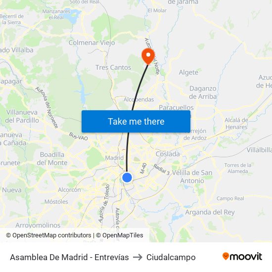 Asamblea De Madrid - Entrevías to Ciudalcampo map