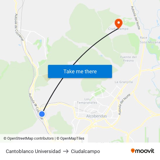 Cantoblanco Universidad to Ciudalcampo map