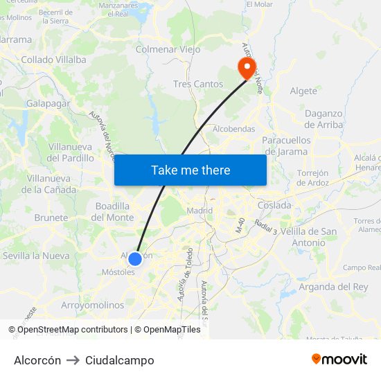 Alcorcón to Ciudalcampo map