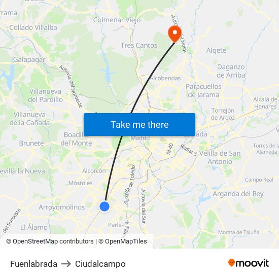 Fuenlabrada to Ciudalcampo map