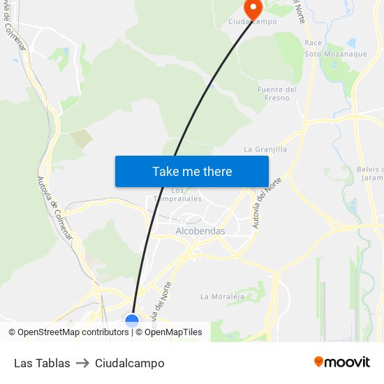 Las Tablas to Ciudalcampo map