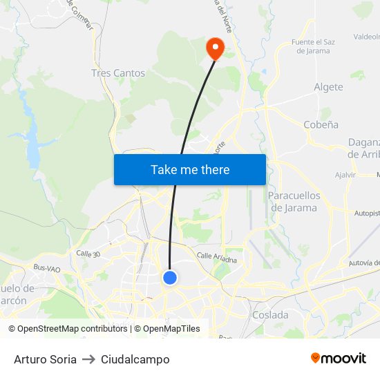 Arturo Soria to Ciudalcampo map
