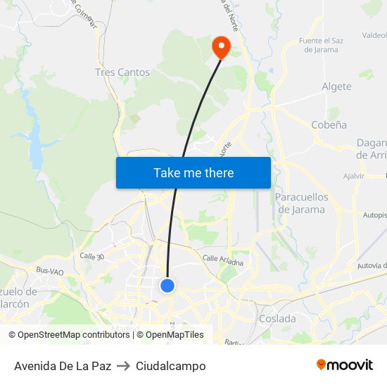 Avenida De La Paz to Ciudalcampo map