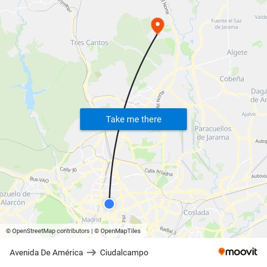 Avenida De América to Ciudalcampo map