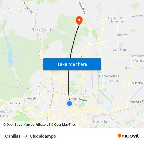 Canillas to Ciudalcampo map