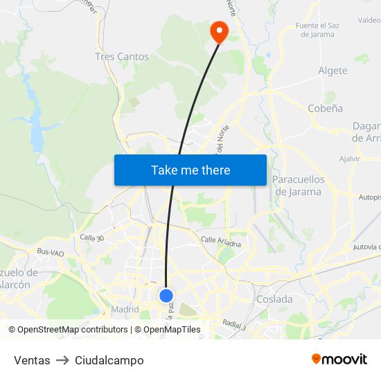 Ventas to Ciudalcampo map