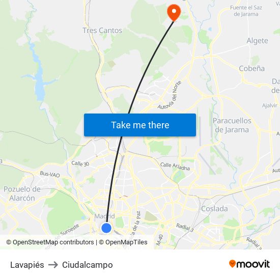 Lavapiés to Ciudalcampo map