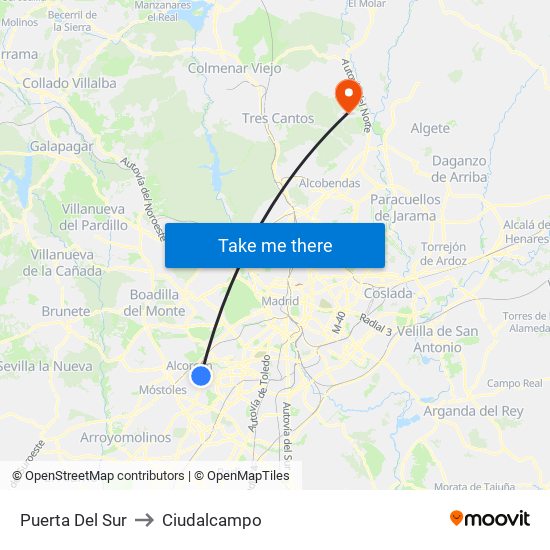 Puerta Del Sur to Ciudalcampo map