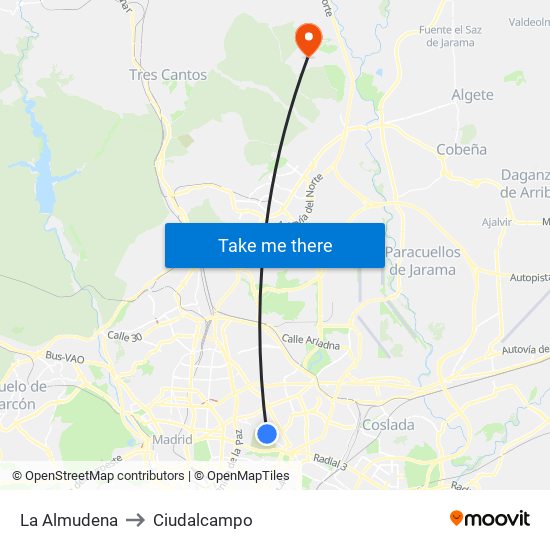 La Almudena to Ciudalcampo map