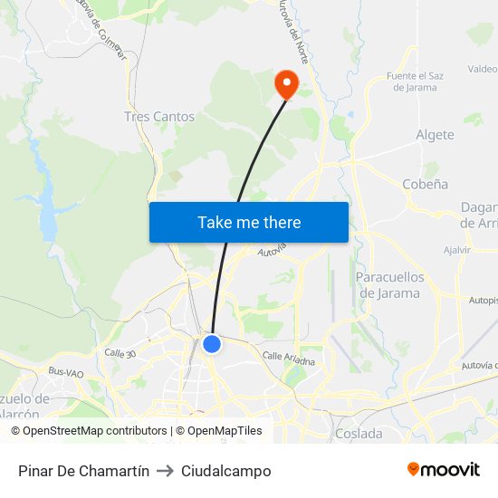 Pinar De Chamartín to Ciudalcampo map