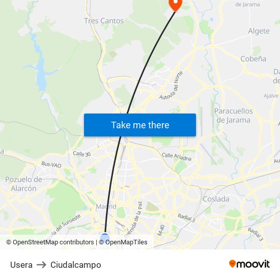 Usera to Ciudalcampo map