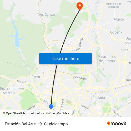 Estación Del Arte to Ciudalcampo map
