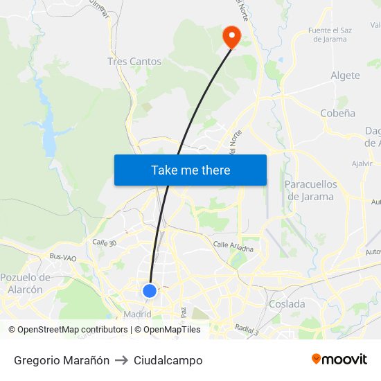 Gregorio Marañón to Ciudalcampo map