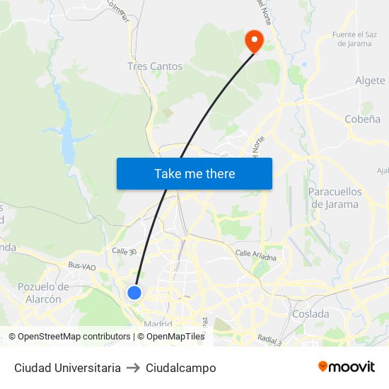 Ciudad Universitaria to Ciudalcampo map