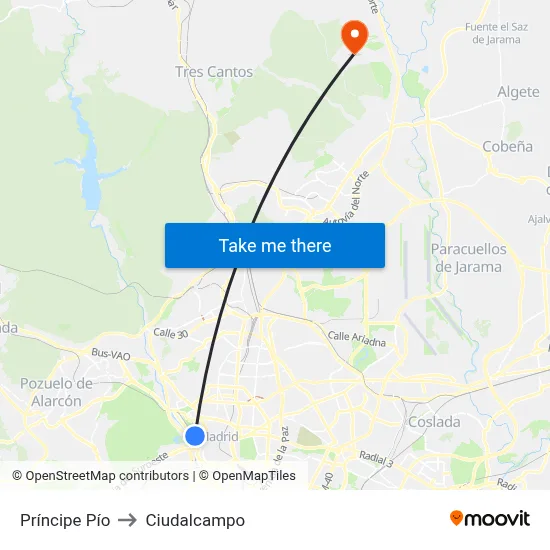 Príncipe Pío to Ciudalcampo map