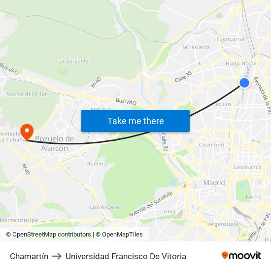 Chamartín to Universidad Francisco De Vitoria map