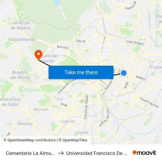 Cementerio La Almudena to Universidad Francisco De Vitoria map