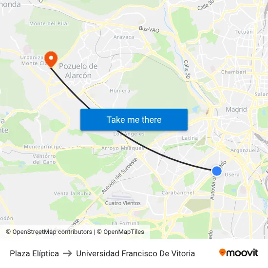 Plaza Elíptica to Universidad Francisco De Vitoria map