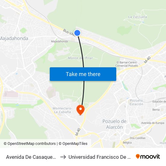 Avenida De Casaquemada to Universidad Francisco De Vitoria map