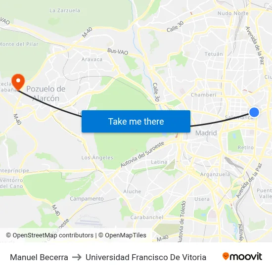 Manuel Becerra to Universidad Francisco De Vitoria map