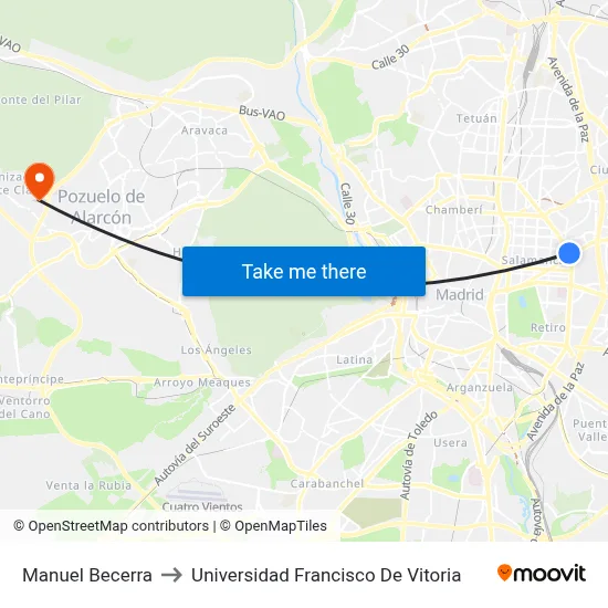 Manuel Becerra to Universidad Francisco De Vitoria map