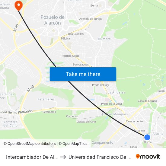 Intercambiador De Aluche to Universidad Francisco De Vitoria map