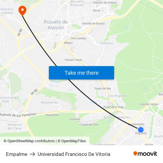 Empalme to Universidad Francisco De Vitoria map