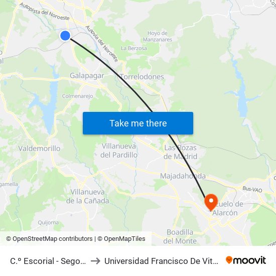 C.º Escorial - Segovia to Universidad Francisco De Vitoria map