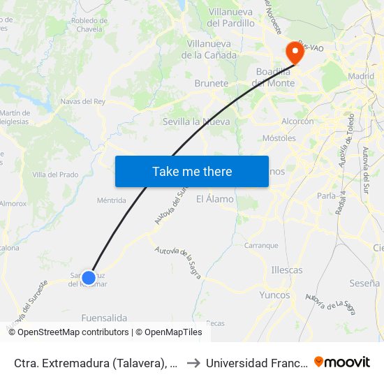 Ctra. Extremadura (Talavera), Santa Cruz Del Retamar to Universidad Francisco De Vitoria map