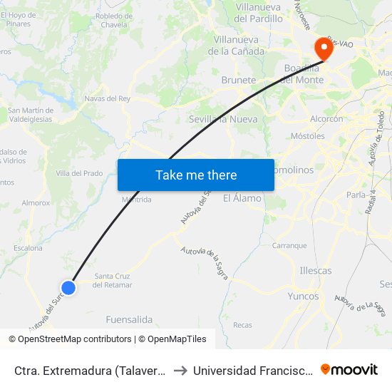 Ctra. Extremadura (Talavera), Quismondo to Universidad Francisco De Vitoria map