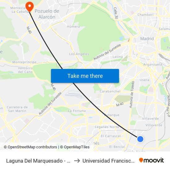 Laguna Del Marquesado - Real De Pinto to Universidad Francisco De Vitoria map