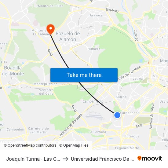 Joaquín Turina - Las Cruces to Universidad Francisco De Vitoria map