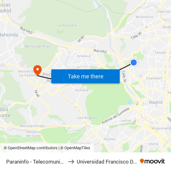 Paraninfo - Telecomunicaciones to Universidad Francisco De Vitoria map