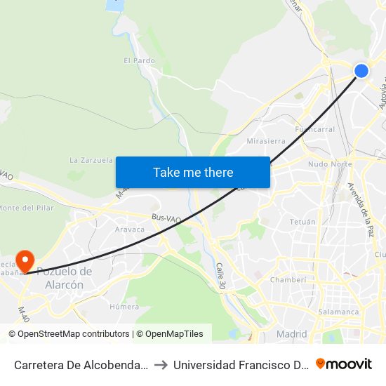 Carretera De Alcobendas - M40 to Universidad Francisco De Vitoria map