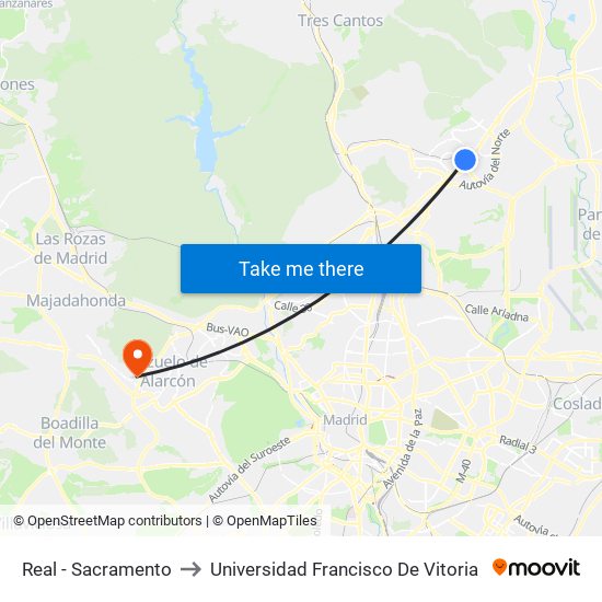 Real - Sacramento to Universidad Francisco De Vitoria map