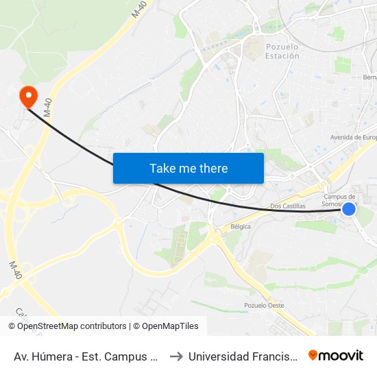 Av. Húmera - Est. Campus De Somosaguas to Universidad Francisco De Vitoria map