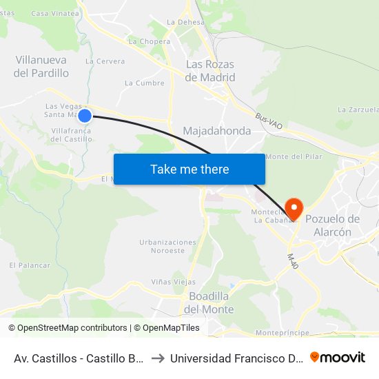 Av. Castillos - Castillo Barcience to Universidad Francisco De Vitoria map