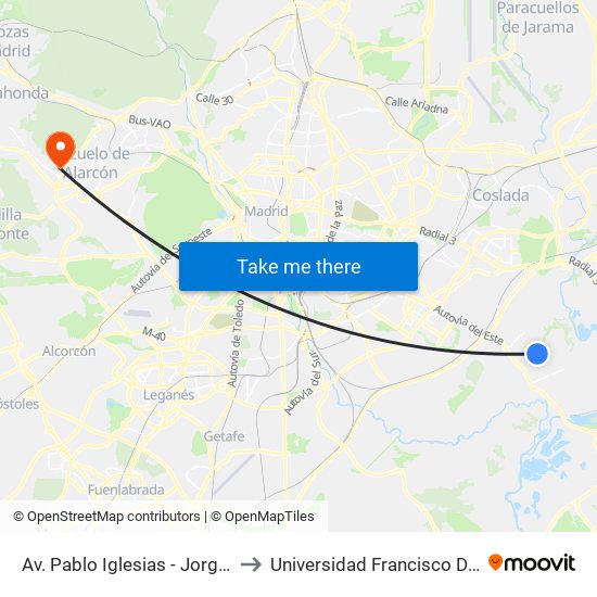 Av. Pablo Iglesias - Jorge Guillén to Universidad Francisco De Vitoria map