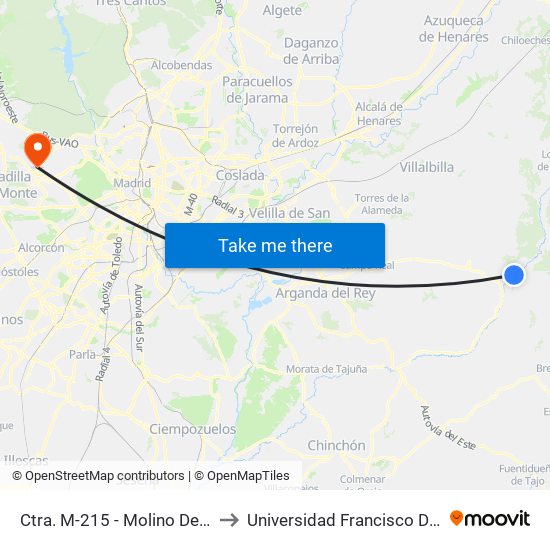 Ctra. M-215 - Molino Del Puente to Universidad Francisco De Vitoria map