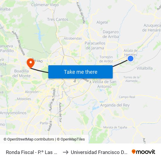 Ronda Fiscal - P.º Las Moreras to Universidad Francisco De Vitoria map