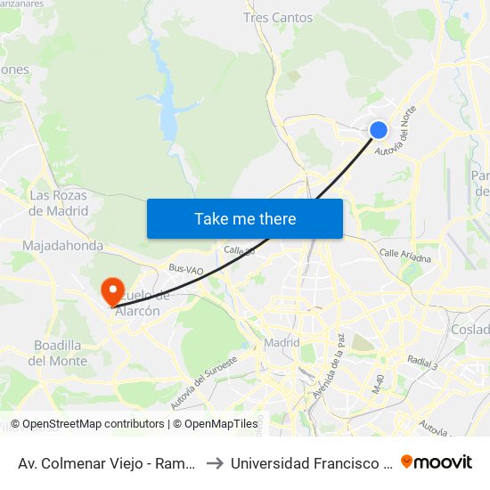 Av. Colmenar Viejo - Ramón Esteban to Universidad Francisco De Vitoria map