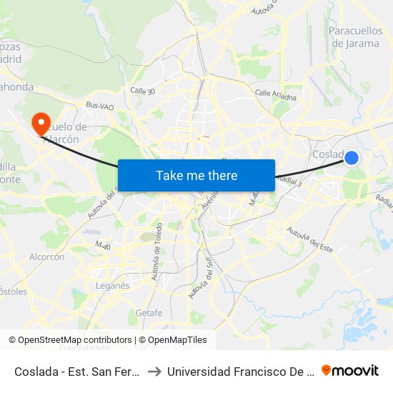 Coslada - Est. San Fernando to Universidad Francisco De Vitoria map