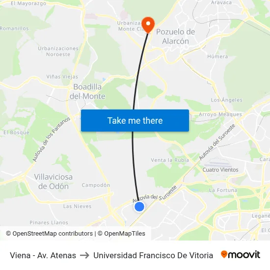 Viena - Av. Atenas to Universidad Francisco De Vitoria map