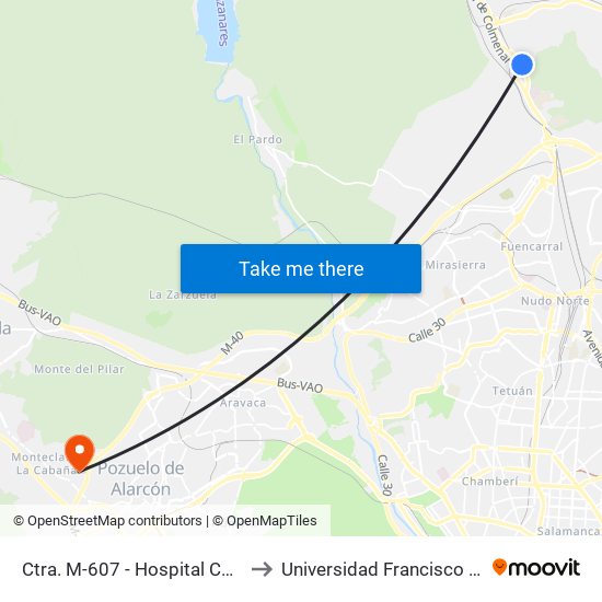 Ctra. M-607 - Hospital Cantoblanco to Universidad Francisco De Vitoria map