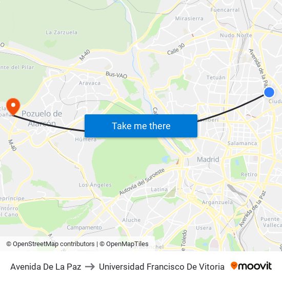 Avenida De La Paz to Universidad Francisco De Vitoria map