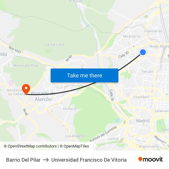 Barrio Del Pilar to Universidad Francisco De Vitoria map