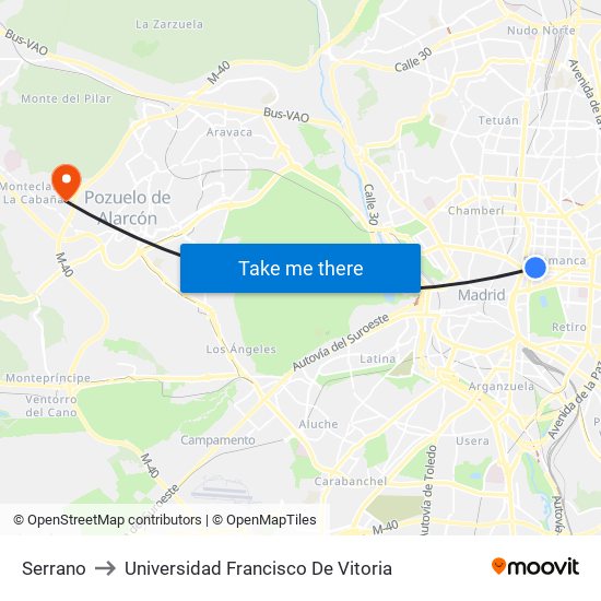 Serrano to Universidad Francisco De Vitoria map