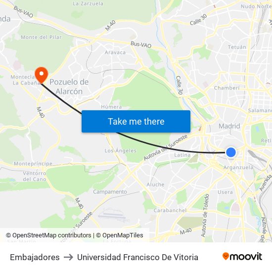 Embajadores to Universidad Francisco De Vitoria map