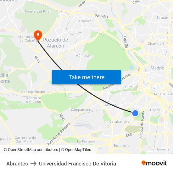 Abrantes to Universidad Francisco De Vitoria map